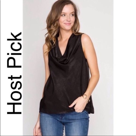 NEW Satin drape neck sleeveless top S or M - Picture 2 of 6